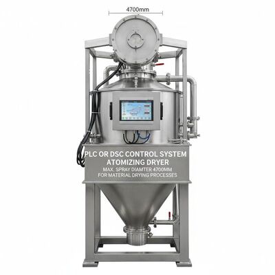 نظام تحكم PLC أو DSC جهاز تجفيف ذرات يحتوي على أقصى قطر رش 4700mm مصمم لعمليات تجفيف المواد