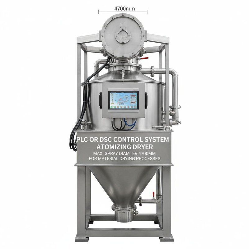 نظام تحكم PLC أو DSC جهاز تجفيف ذرات يحتوي على أقصى قطر رش 4700mm مصمم لعمليات تجفيف المواد